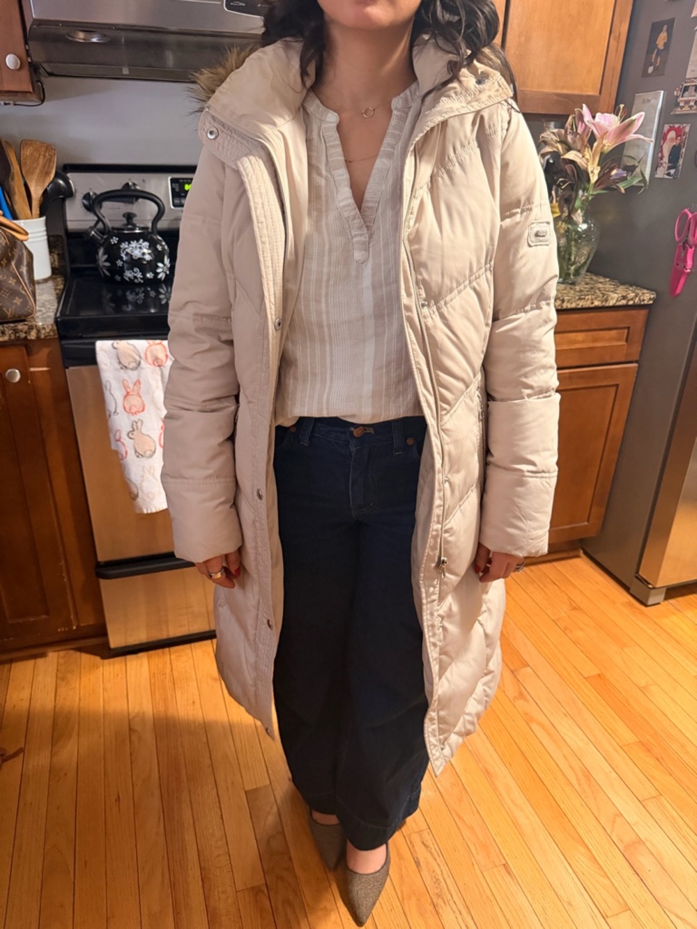 Calvin Klein Light Beige Puffer Coat with Hood